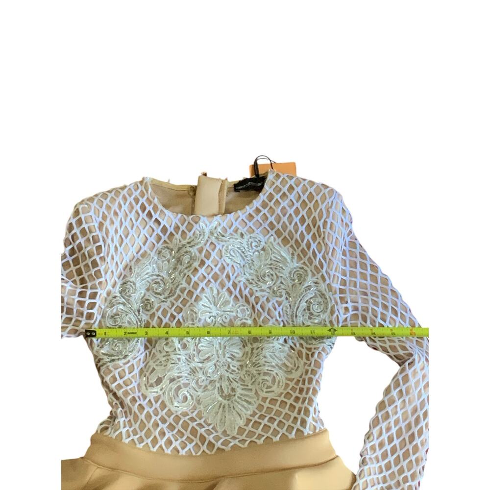 NUDE APPLIQUE DETAIL RUFFLE TIERED SKATER DRESS NWT SIZE 0 - Picture 7 of 14